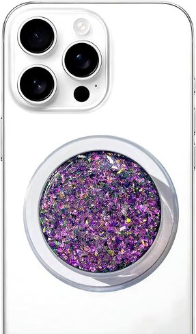 Magnetic Phone Handle Compatible with Phones, Foldable Phone Grip Stand for Smart Phones, Tablet Computers and Mobile Phone Accessories - Transparent Glitter Resin Pure Black in Kuwait