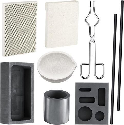 9 Piece Metal Melting Casting Kit with Graphite Crucible, Ingot Molds, Tongs, and Honeycomb Solder Plate for Gold Silver Copper in Saudi Arabia