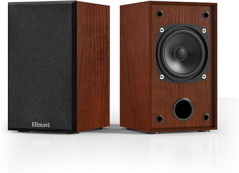 Elimavi Passive Bookshelf Speakers for Home Theater Surround Sound, Satellite Stereo Speakers with Classic Wood Grain for Record Player/Computer/TV, Wall Mountable, Cable Included, Black in Saudi Arabia