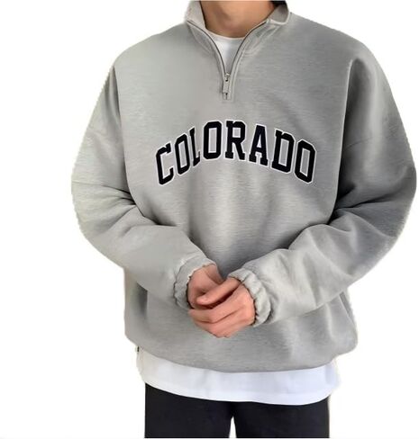 Men’s Half-Zip Graphic Sweatshirt for Casual Outings Daily Styling Café Meetups Urban Errands in Saudi Arabia