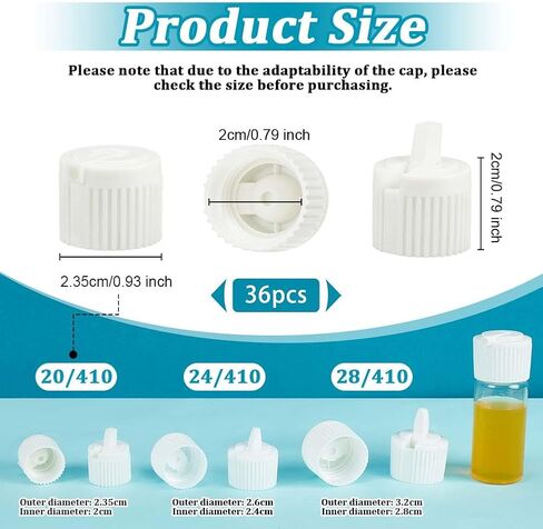 OLYCRAFT 36Pcs 20/410 Flip Top Dispensing Cap White Plastic Bottle Caps Spout Flip Caps Reusable Plastic Bottle Cap Replacement Bottles Lids for Shampoo Moisturizer Control Flow Lid 0.8 ID in Saudi Arabia
