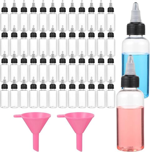50 Pcs 2 oz Plastic Squeeze Bottles Dispensing with Twist Cap, Small Clear Squeeze Bottle with 2 Funnels for Liquids, Oils, Crafts, Kitchen, Household Home in Saudi Arabia