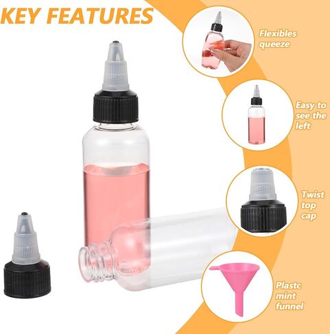 50 Pcs 2 oz Plastic Squeeze Bottles Dispensing with Twist Cap, Small Clear Squeeze Bottle with 2 Funnels for Liquids, Oils, Crafts, Kitchen, Household Home in Saudi Arabia