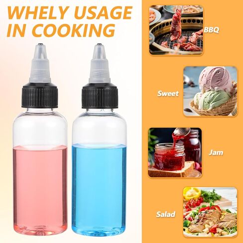 50 Pcs 2 oz Plastic Squeeze Bottles Dispensing with Twist Cap, Small Clear Squeeze Bottle with 2 Funnels for Liquids, Oils, Crafts, Kitchen, Household Home in Saudi Arabia
