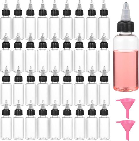 50 Pcs 2 oz Plastic Squeeze Bottles Dispensing with Twist Cap, Small Clear Squeeze Bottle with 2 Funnels for Liquids, Oils, Crafts, Kitchen, Household Home in Saudi Arabia