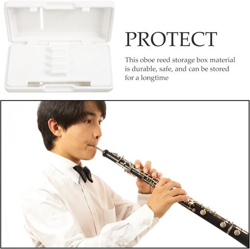 Toddmomy Oboe Reed Case 6 فتحات حاوية القصب البلاستيكية المحمولة صندوق تخزين أبيض لمشغلات آلات الرياح in Kuwait