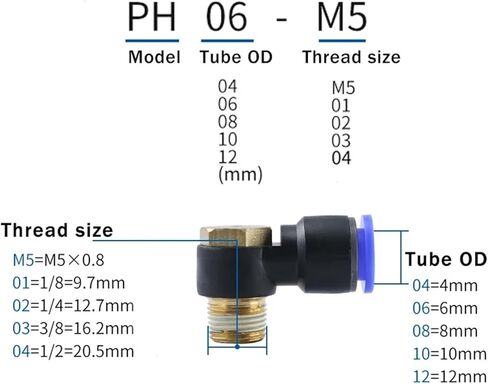 PH Pneumatic Quick Connector Water Pipe Hose 1/8"1/2 3/8 1/4 Elbow Outer Hexagon 50Pcs(PH4-M5) in Saudi Arabia
