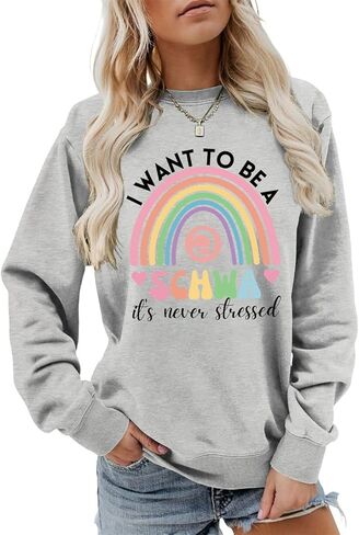 English Teacher Sweatshirt Women I Want To Be A SCHWA Its Never Stressed Graphic Tees Reading Teacher Pullover Top in Saudi Arabia