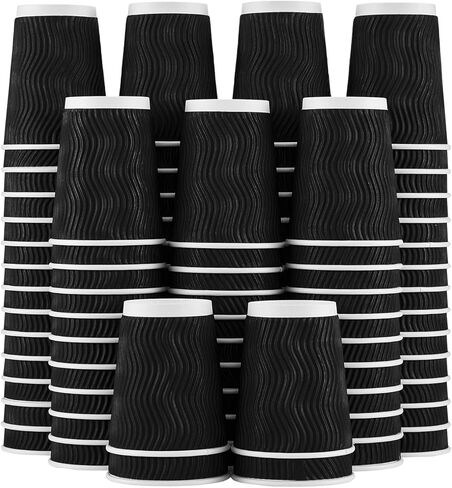 Lamosi 12 oz Disposable Coffee Cups - 120 Pack, Insulated Corrugated Paper Cups 12 oz, Kraft Ripple Wall Cups for Hot Beverage or Cold Drinks Office/Home/Party/Travel/Cafe (Black) in Kuwait