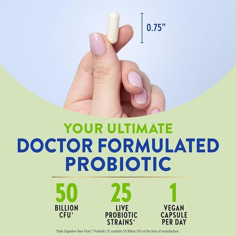 Raw Flora Probiotics with Prebiotics | 50 Billion CFU | 33 Daily Digestive Capsules | Vegan, Non-GMO & Gluten Free Supplement for Women and Men in Saudi Arabia