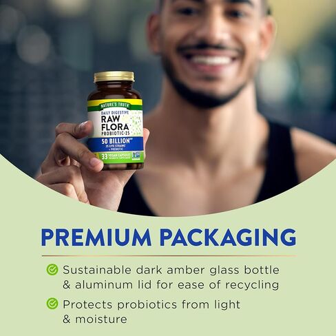 Raw Flora Probiotics with Prebiotics | 50 Billion CFU | 33 Daily Digestive Capsules | Vegan, Non-GMO & Gluten Free Supplement for Women and Men in Saudi Arabia