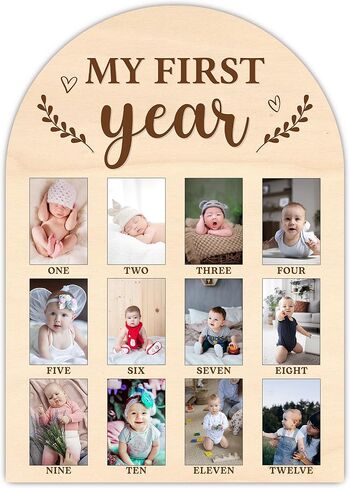 SIXEIGHT My First Year Milestone Photo Board, Baby Milestone Signs, 12 Months Wooden Picture Frame, Nursery Gender Neutral Gifts for Girl Boy, Best Gifts for 1st Birthday Baby Shower Decorations-A03 in Saudi Arabia