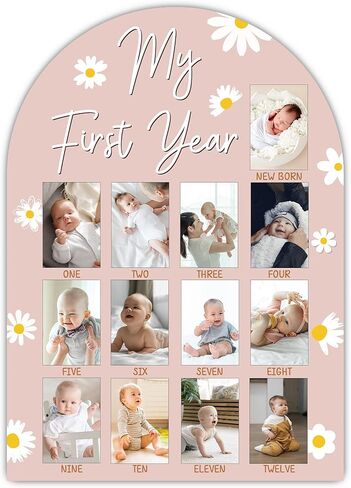 SIXEIGHT My First Year Milestone Photo Board, Baby Milestone Signs, 12 Months Wooden Picture Frame, Nursery Gender Neutral Gifts for Girl Boy, Best Gifts for 1st Birthday Baby Shower Decorations-A03 in Saudi Arabia
