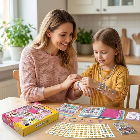 Jreiiolk Sticky Rolls Bracelet Kit - 350 ملصقات مصغرة قابلة لإعادة الاستخدام ، كتاب جامع من 60 صفحة ، 8 ملحقات لفات الملصقات | سوار وقلادة DIY للأطفال الذين تتراوح أعمارهم بين 5-12 in Kuwait