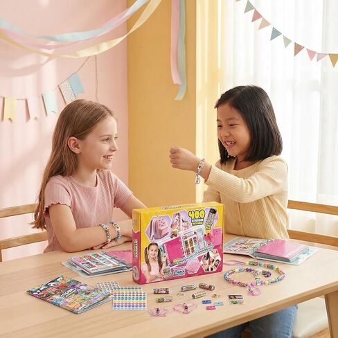 Jreiiolk Sticky Rolls Bracelet Kit - 350 ملصقات مصغرة قابلة لإعادة الاستخدام ، كتاب جامع من 60 صفحة ، 8 ملحقات لفات الملصقات | سوار وقلادة DIY للأطفال الذين تتراوح أعمارهم بين 5-12 in Kuwait