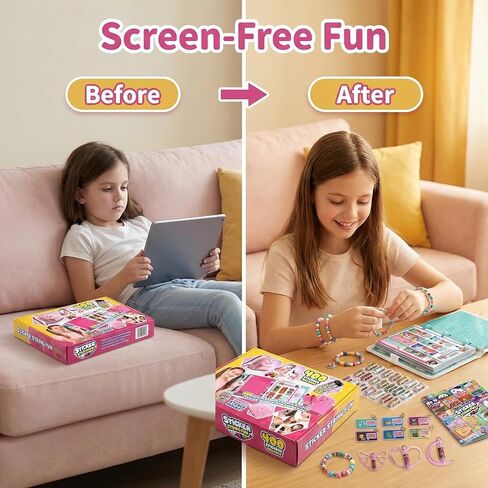 Jreiiolk Sticky Rolls Bracelet Kit - 350 ملصقات مصغرة قابلة لإعادة الاستخدام ، كتاب جامع من 60 صفحة ، 8 ملحقات لفات الملصقات | سوار وقلادة DIY للأطفال الذين تتراوح أعمارهم بين 5-12 in Kuwait