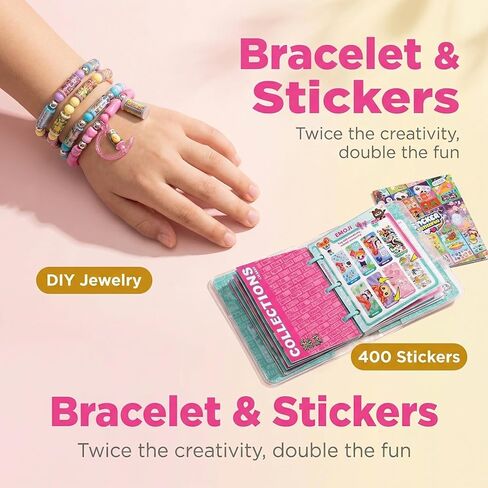 Jreiiolk Sticky Rolls Bracelet Kit - 350 ملصقات مصغرة قابلة لإعادة الاستخدام ، كتاب جامع من 60 صفحة ، 8 ملحقات لفات الملصقات | سوار وقلادة DIY للأطفال الذين تتراوح أعمارهم بين 5-12 in Kuwait
