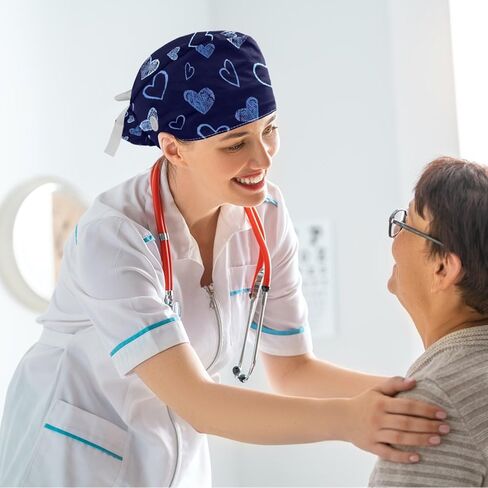 قبعات فرك للنساء على شكل ذيل حصان، قبعات جراحية مع ربطات شعر منتفخة، قبعات فرك قابلة للتعديل للشعر الطويل الممرض، قلب أزرق لعيد الحب على اللون الأزرق الملكي in Kuwait