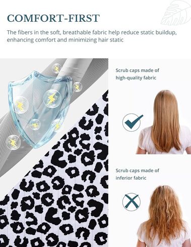 Scrub Caps Women Ponytail – Black and White Leopard Double-Sided Printed Surgical Hat with Buttons and Sweatband, Soft Nurse Cap for Long Hair, Helps Reduce Static Buildup in Saudi Arabia