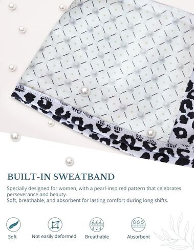 Scrub Caps Women Ponytail – Black and White Leopard Double-Sided Printed Surgical Hat with Buttons and Sweatband, Soft Nurse Cap for Long Hair, Helps Reduce Static Buildup in Saudi Arabia