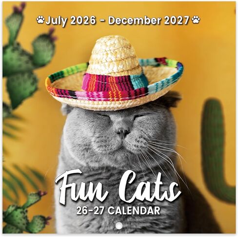 2025-2026 Wall Calendar - Jul. 2025 - Dec. 2026, Funny Cat Calendar 2025-2026, Wall Calendar Gag Gift, Funny Cat Memes Pics, 12'' x 24'' (Open), Unruled Block, Hanging Hole, Holidays in Kuwait