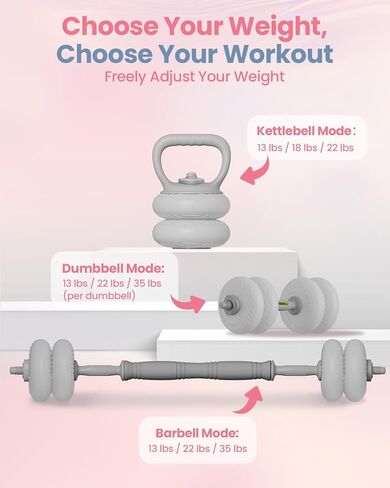 مجموعة دمبل قابلة للتعديل من كيسنبلد، 13/18/22/35 رطل، مجموعة وزن ناعمة مع موصل، مجموعة دمبل 4 في 1 تستخدم كأثقال وكتل بيل للصالة الرياضية المنزلية، وتمارين اللياقة البدنية للرجال والنساء والمبتدئين in Kuwait