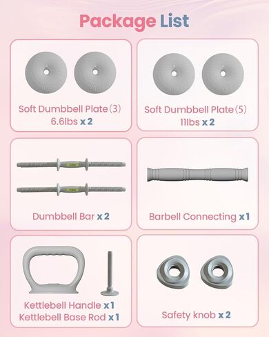مجموعة دمبل قابلة للتعديل من كيسنبلد، 13/18/22/35 رطل، مجموعة وزن ناعمة مع موصل، مجموعة دمبل 4 في 1 تستخدم كأثقال وكتل بيل للصالة الرياضية المنزلية، وتمارين اللياقة البدنية للرجال والنساء والمبتدئين in Kuwait