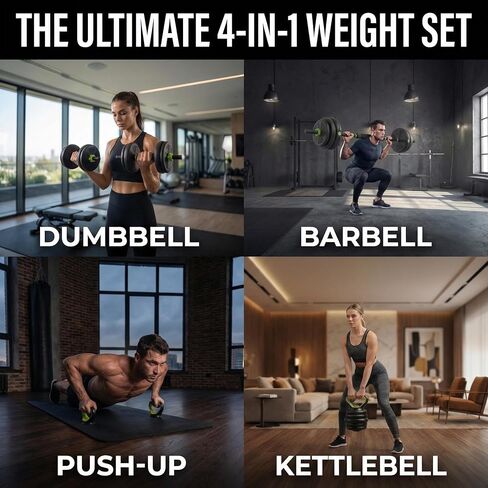 مجموعة دمبل قابلة للتعديل بوزن 44 رطل، مجموعة أوزان مجانية 4 في 1 مع أثقال وأثقال كيتل بيل ومقابض دفع لأعلى، صالة ألعاب رياضية منزلية مدمجة الكل في واحد للرجال والنساء، قبضة مضادة للانزلاق، ألواح هادئة مطلية بالمطاط in Kuwait
