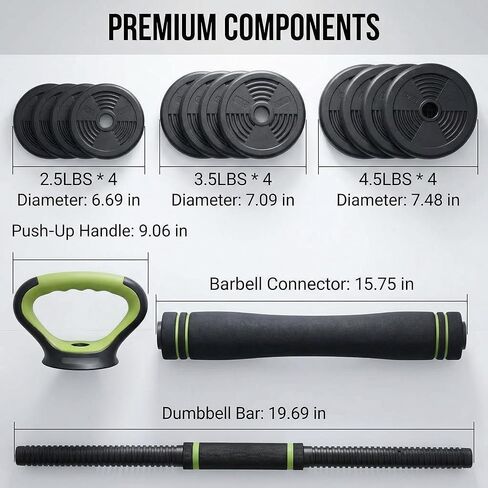 مجموعة دمبل قابلة للتعديل بوزن 44 رطل، مجموعة أوزان مجانية 4 في 1 مع أثقال وأثقال كيتل بيل ومقابض دفع لأعلى، صالة ألعاب رياضية منزلية مدمجة الكل في واحد للرجال والنساء، قبضة مضادة للانزلاق، ألواح هادئة مطلية بالمطاط in Kuwait
