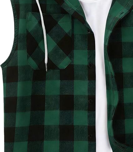 Men's Sleeveless Hoodie Shirt Plaid Button Down Pockets Casual Vest Top with Hood Lightweight Spring Summer Shirts in Saudi Arabia