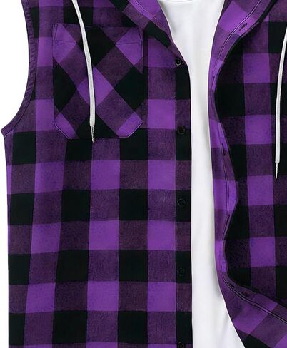 Men's Sleeveless Hoodie Shirt Plaid Button Down Pockets Casual Vest Top with Hood Lightweight Spring Summer Shirts in Saudi Arabia