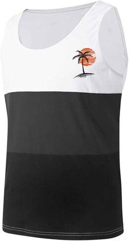 Men's Color Block Fitness Vest Print Pullover Round Neck Sports Tank Tops Breathable Gym Workout Summer Beach Shirt in Saudi Arabia