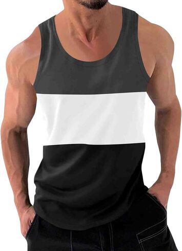 Men's Color Block Fitness Vest Print Pullover Round Neck Sports Tank Tops Breathable Gym Workout Summer Beach Shirt in Saudi Arabia