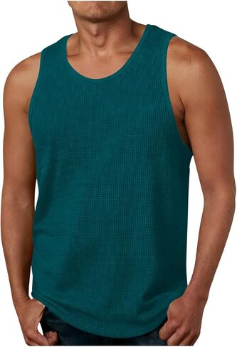 Mens Solid Sleeveless Vest Basic Casual Pullover Tank Top Summer Lightweight Breathable Soft Everyday Crew Neck Shirts in Saudi Arabia