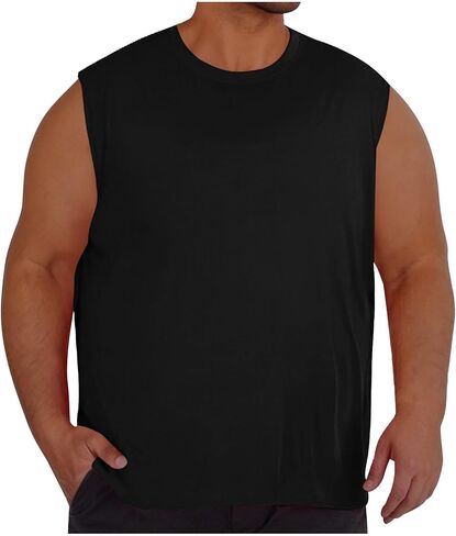 Mens Plus Size Sports Vest High-Elastic Mesh Crew Neck Pullover Shirts Solid Oversized Casual Outdoor Fitness Tank Top in Saudi Arabia