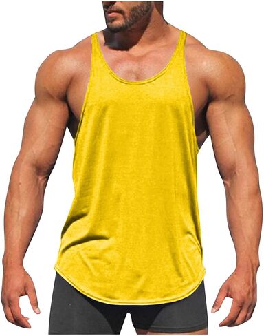 Men's Quick Dry High Elastic Vest Sports Pullover Round Neck Fitness Thin Strap Tank Tops Solid Gym Workout Shirts in Saudi Arabia