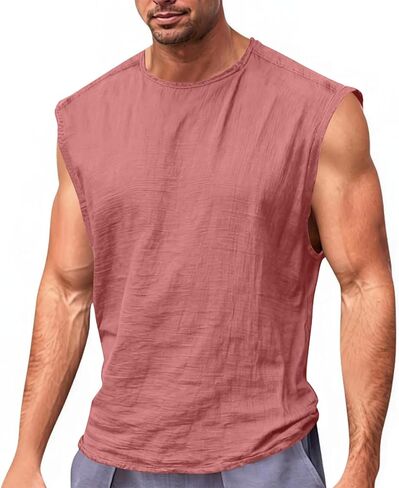 Men's Cotton Linen Tank Tops with Pockets Solid Casual Summer Top Breathable Lightweight Soft Comfortable Daily Shirts in Saudi Arabia