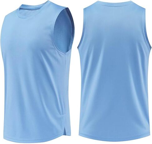Men's Breathable Crew Neck Vest Sleeveless Training Tank Top Solid Quick Dry Lightweight Gym Running Sports Shirts in Saudi Arabia