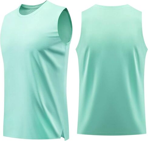 Men's Breathable Crew Neck Vest Sleeveless Training Tank Top Solid Quick Dry Lightweight Gym Running Sports Shirts in Saudi Arabia