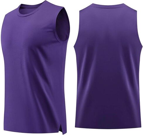 Men's Breathable Crew Neck Vest Sleeveless Training Tank Top Solid Quick Dry Lightweight Gym Running Sports Shirts in Saudi Arabia