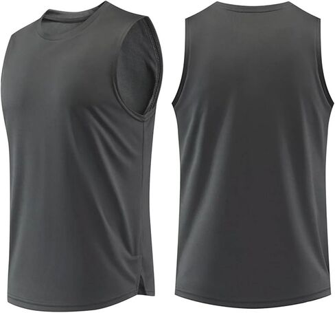 Men's Breathable Crew Neck Vest Sleeveless Training Tank Top Solid Quick Dry Lightweight Gym Running Sports Shirts in Saudi Arabia