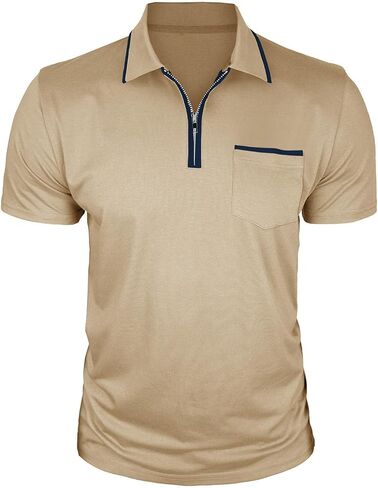 Men's Short Sleeve Zip Up Shirt Color Block Stand Collar Pullover Casual Top Summer Lightweight Fashion Button Shirts in Saudi Arabia