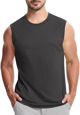 Men's Sleeveless High-Elastic Vest Tight-Fit Crew Neck Solid Fitness Tank Top Breathable Compression Gym Running Shirts in Saudi Arabia