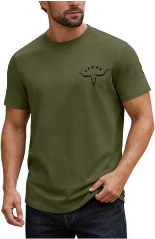 Men's Round Neck T-Shirt Chest Print Fashion Loose Casual Summer Top Solid Color Soft Breathable Daily Basic Tee in Saudi Arabia