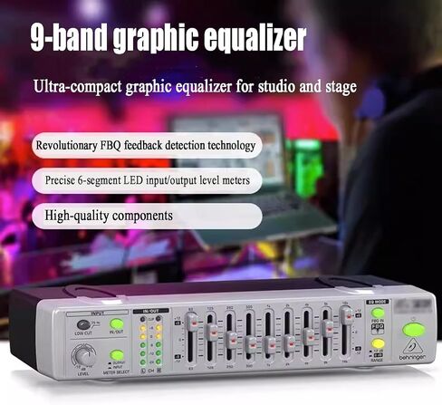 معادل رسومي ذو 9 نطاقات، معادل استيريو، تعديل عالي ومتوسط ​​وباس، مع مرشح منخفض القطع/إضاءة شاشة LED/تقنية الكشف عن ردود الفعل، للترفيه بالموسيقى in Kuwait