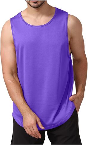 Casual Fitness Sports Tank Tops Slim Fit Vest Solid Crew Neck Sleeveless Top Breathable Lightweight Workout Gym Shirts in Saudi Arabia