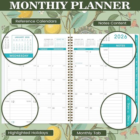 2026 Monthly Planner - 2026 Planner, JAN 2026 - DEC 2026, 2026 Monthly Planners 9" x 11" with Colorful Tabs, 12-Month Planner/Calendar with Contacts & Passwords &Thick Paper - Bird in Saudi Arabia