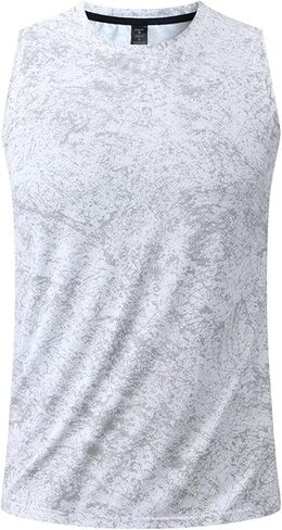 Mens Quick Dry Crew Neck Vest Printed Training Top Sleeveless T-Shirt Breathable Lightweight Workout Running Tank Tops in Saudi Arabia