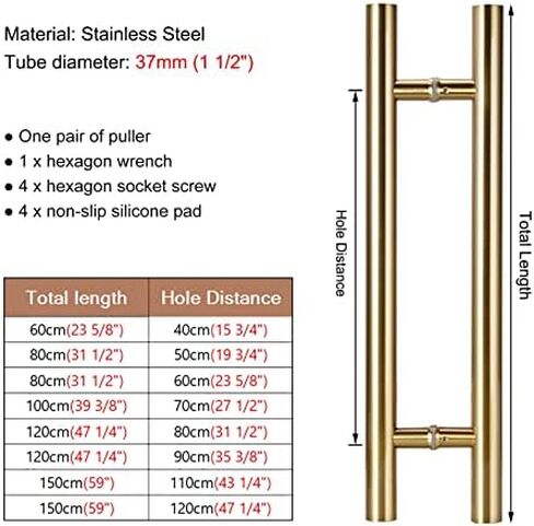 Gold H Shape Door Push Bar and Pull Handle Commercial Barn Door Pull Handles Heavy Duty Door Konb for Wooden Door Glass Door 47 1/4in (120cm) *90cm in Saudi Arabia
