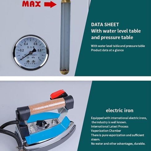 مكواة بخار تجارية، محطة كي بالبخار الصناعية، مع مقياس ضغط، غلاية 4 لتر، رأس حديد 900 وات، لمحلات الملابس والمغاسل والمصانع in Kuwait